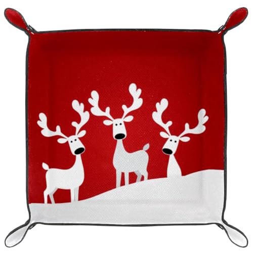 Christmas Reindeer Dice Tray Folding Square PU Leather Dice Rolling Tray | Portable Dice Trays for Dice Games Like RPG, DND and Other Table Games, Folded 4.5x4.5x1.2inch - color: Christmas Elk Reindeer