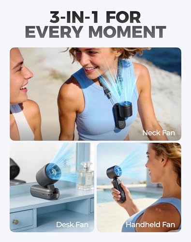 Diveblues Mini Handheld Fan, 30ft/s Portable Turbo Fan [12H Max Cooling], 4000mAh Personal Fan with LED Display, 3-in-1 Hand Held/Neck/Desk Fan for Travel, Cruise, Disney Essentials - color: Midnight Black