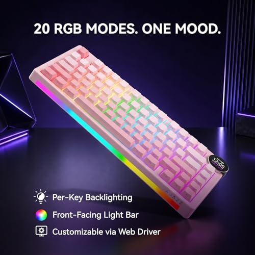 AK820 V2 75% Compact Mechanical Keyboard, 81 Keys, Tri-Mode (2.4G/Bluetooth/Wired), 10000mAh Battery, 0.9” TFT Smart Display Knob, Gasket Mount, Hot-Swappable, RGB Backlit, White Pink Ombre - color: White Pink Ombre