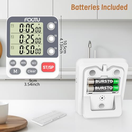 Digital Dual Kitchen Timer, 3-Channel Magnetic Countdown Stopwatch Timer for Cooking, Large Display, Loud Alarm, 100Hr Multi Food Classroom Timer for Seniors & Teachers (Battery Included) - size: Triple Timer