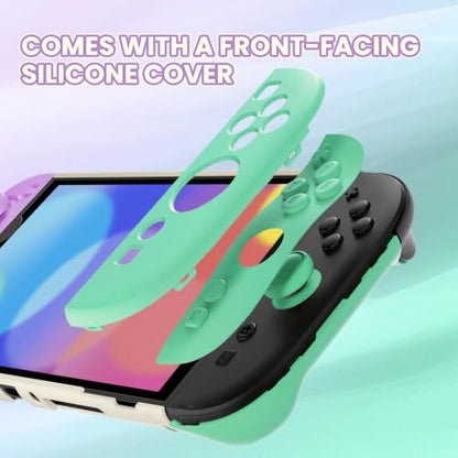 PlayVital Protective Case for Nintendo Switch 2 - Cute Dockable Hard Case Shell for Switch 2 with Thumb Grip & Sticker & Button Caps, Anti-Scratch & Shockproof Cover Skin - Soft Violet & Mint Green - color: Soft Violet & Mint Green
