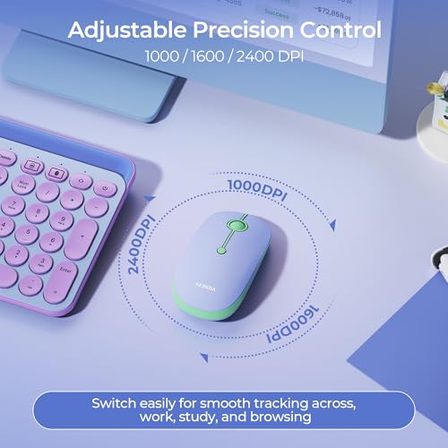 seenda MOU001 Bluetooth Wireless Mouse for Laptop,Slim Mice,Green&Purple | Rechargeable Computer mouse with USB and dual Bluetooth, 3-level DPI and quiet clicks for Windows, Macbook, iPad and Travel. - color: green&purple