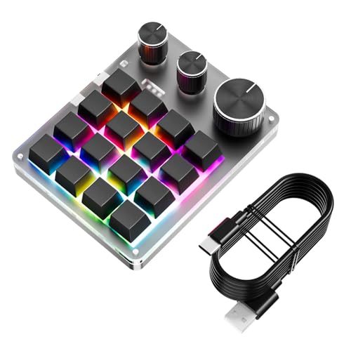 LICAEVEY Custom Macro Pad, 16 Key Programmable Mechanical Keyboard with 3 Knobs & RGB LED, Keypad for, Gaming, Shortcuts, Fit for Wins OS X (Black) - color: Black