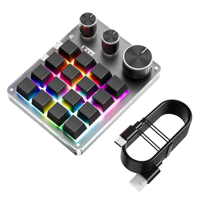 LICAEVEY Custom Macro Pad, 16 Key Programmable Mechanical Keyboard with 3 Knobs & RGB LED, Keypad for, Gaming, Shortcuts, Fit for Wins OS X (Black) - color: Black