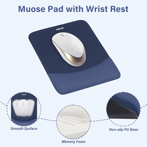 MOSISO Wrist Rest Support Mouse Pad & Keyboard Set, Navy Blue | Rectangular Ergonomic Mousepad, Non-Slip Base, Home/Office Pain Relief & Easy Typing, Neoprene Cloth & Raised Silicone Lining - color: Navy Blue