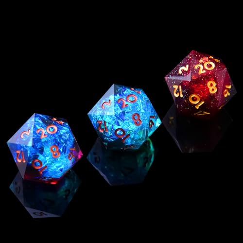 3Pcs D20 DND Dice Set with 3 Color Resin Sharp Edge, 20 Sided D&D Dice 22mm Handmade Polyhedral D&D Dice for RPG, Roleplaying Games MTG Table Games(Black Red/Blue Red/Blue Dark) - color: D20-blackred+bluered+bluedark