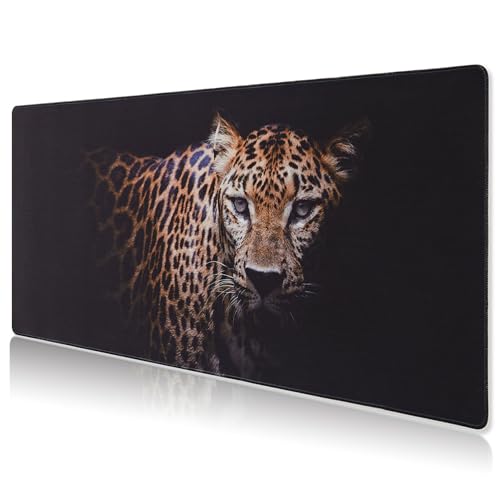 Gaming Mouse Pad XXL 31.5” x 15.75”, Leopard Mouse Pad，Black Desk Pad, Pad for Keyboard and Mouse, Computer Desk Pad, Spill-Proof Surface and Anti-Skid Base 80 x 40cm - color: Leopard, size: 31.5L x 15.8W inches