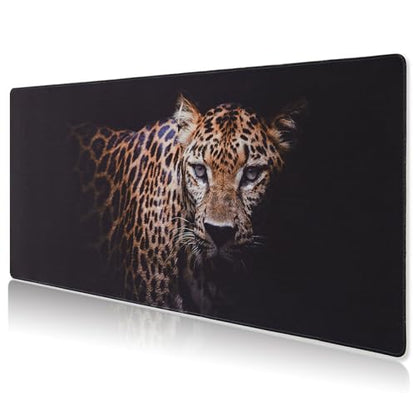 Gaming Mouse Pad XXL 31.5” x 15.75”, Leopard Mouse Pad，Black Desk Pad, Pad for Keyboard and Mouse, Computer Desk Pad, Spill-Proof Surface and Anti-Skid Base 80 x 40cm - color: Leopard, size: 31.5L x 15.8W inches