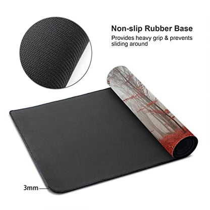 Desk Mat,Beautiful Autumn Foggy Forest Gaming Mouse Pad,XXL Extended Mouse Pad Mat for Office,Computer,Keyboard with Non-Slip Base Stitched Eges Mousepad 35''×15.7''×0.12'' - color: Beautiful Autumn Foggy Forest