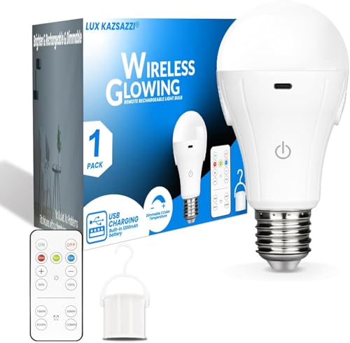 WirelessGlow Rechargeable Light Bulbs with Remote, 3 Color Temperatures and Dimmable Battery Operated Light Bulbs, Touch Control + USB Rechargeable Battery Light Bulb, A19, 1 Pack - color: 3000k-4000k-6500k, size: 1 Count (Pack of 1)