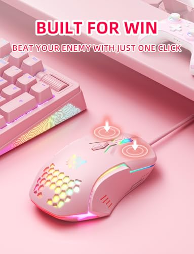 Wired PC Gaming Mouse: High Precision Sensor,RGB Backlit, Adjustable DPI, 7 Buttons Programmable,Ergonomic mice for Office & Gaming on Windows/Mac/Linux/Chrome- Pink - color: Pink
