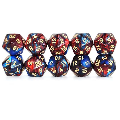 SmartDealsPro 10-Pack 20 Sided Dice D20 Polyhedral Dice for DND RPG MTG Table Game(Blue-Red) - color: Blue-red