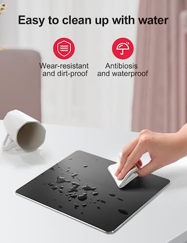 Vaydeer Hard Metal Aluminum Mouse Pad Clear Modern Smooth Magic Ultra Thin Double Side Design Mouse Mat Waterproof Fast and Accurate Control Compatible for Gaming and Office, Black, 9.45X7.87 Inch - color: Black, size: 9.5L x 7.9W inches