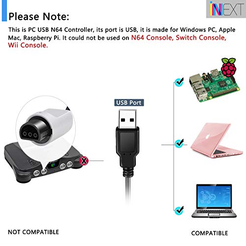 iNNEXT 2 Pack USB N64 Controller, Wired PC Gamepad [3D Analog Stick] Compatible for Windows PC iOS MAC Linux Raspberry Pi Genesis Higan Project 64 Retropie OpenEmu Emulator (Plug & Play) (Grey)