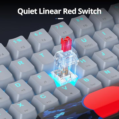 surmen 60% Wired Mechanical Gaming Keyboard, 61 Keys Backlit Ultra-Compact Mini Office Keyboard 60 Percent with Linear Red Switch for PC/Mac Gamer, Typist (61 Shark) - color: 61 Shark