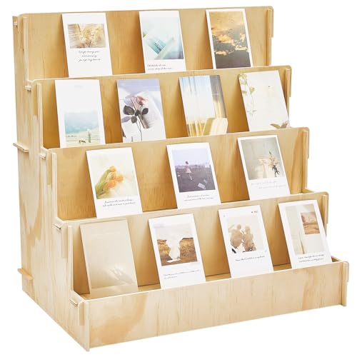 Barydat Wooden Card Display Stand Stationary Organizer Sticker Stand for Vendor Crafts Greeting Card Organizer Rack Retail Display Holder(23.23 x 14.96 x 22.44 Inch (4 Tier),Wood) - color: Wood, size: 23.23 x 14.96 x 22.44 Inch (4 Tier)