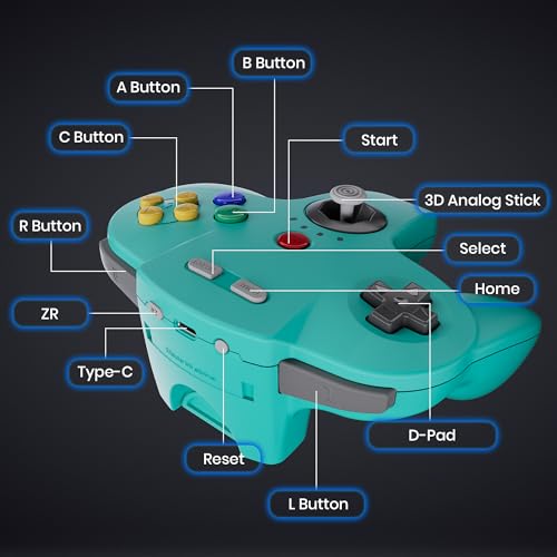 2 Pack Wireless N64 Controller for Switch 1 & 2, N64 Console, Lemon/Cyan | (Built-in Vibration) (Rechargeable) (3D Analog Stick), 2.4 GHz USB & N64 Receiver Made for Switch Online, Windows PC, macOS - color: Two Pack Lemon/Cyan