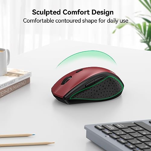 TECKNET 2.4G Wireless Mouse, 4800 DPI Ergonomic Computer Mouse, USB, Red | Mouse for Laptop with USB Receiver, 6 Adjustable DPI, Quiet Click, 30-Month Battery, 6 Button, Portable for PC Chromebook Mac - color: Red
