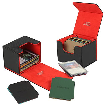AEGIS GUARDIAN Card Deck Box for MTG, Commander Deck Box Hold 120+ Sleeved Cards, Leather Strong Magnet Card Deck Case Holder for Magic Cards TCG CCG, Red Inner - color: 1-1