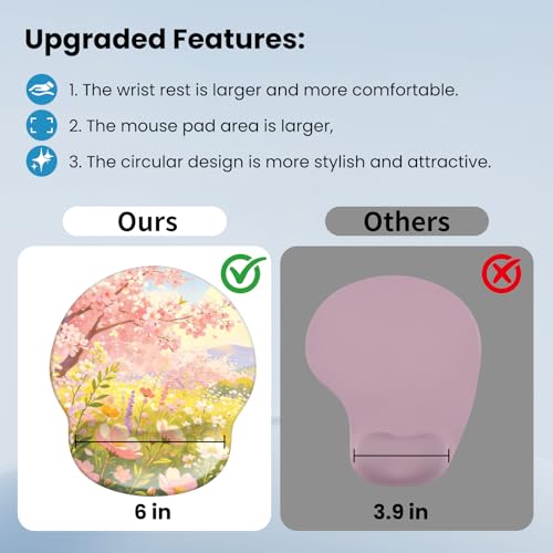 Mouse pad with Wrist Rest,Relieving Pain Memory Foam Computer pad, Ergonomic Desktop Mouse, Silicone Material Mouse pad, with Non-Slip PU Base (Cherry Blossoms) - color: Cherry Blossoms