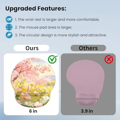 Mouse pad with Wrist Rest,Relieving Pain Memory Foam Computer pad, Ergonomic Desktop Mouse, Silicone Material Mouse pad, with Non-Slip PU Base (Cherry Blossoms) - color: Cherry Blossoms