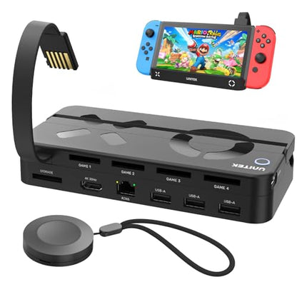Unitek Nintendo Switch Dock Station with 4K HDMI/USB 3.0 PD Charging Port | Switch TV Dock+Game Card Reader,4 Card Slot for Switching Game by Wireless Remote Controller,Remote Control,Play & Charge