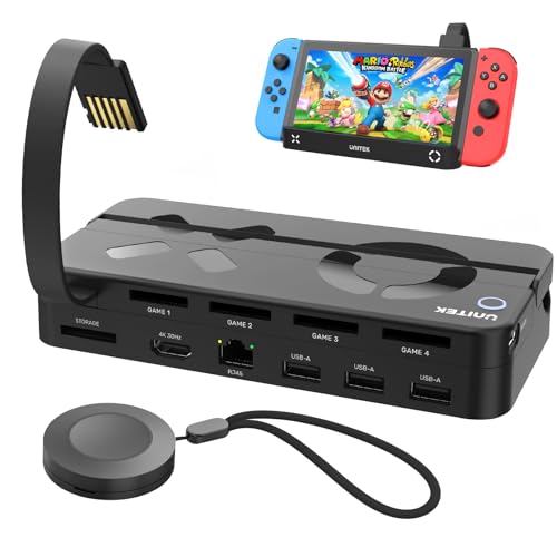 Unitek Nintendo Switch Dock Station with 4K HDMI/USB 3.0 PD Charging Port | Switch TV Dock+Game Card Reader,4 Card Slot for Switching Game by Wireless Remote Controller,Remote Control,Play & Charge
