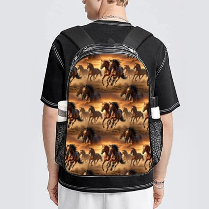 Waterproof Clear Beach Backpack Large Capacity PVC See Through Bag | Stadium Approved, Animal Running Wild Horse Designs, Large Capacity, Daypack for Travel College Beach - color: Pattern (842)