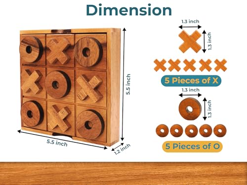 BSIRI Wooden Tic Tac Toe Game Coffee Tabletop XO Blocks Ideal for Family Living Room Games Night for Adults for Desk Decor and Unique Wood Gifts for All Occasions 5.5 Inch - style: Classic