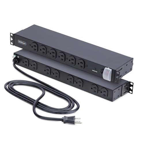 StarTech 14-Outlet 1U PDU, 6 Front 8 Rear, Surge, TAA (1415B8H-RACK-PDU-SP) | Server power strip, Mounted power distribution unit, 6x front and 8x rear ports, 15A breaker, 3000 joule surge protection - style: 14-port|15A|Surge Protect