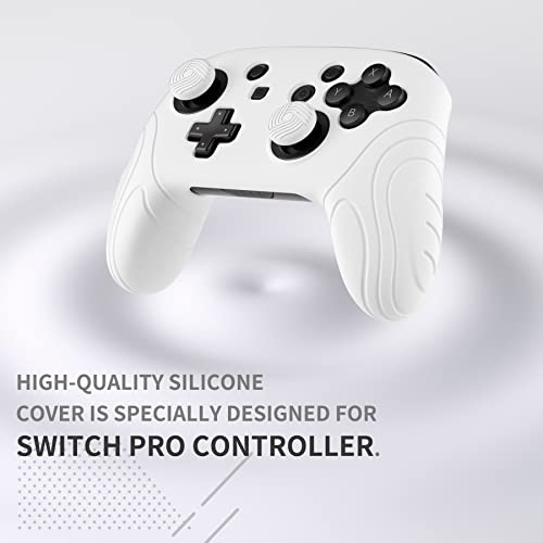 PlayVital Samurai Edition Ergonomic Silicone Skin Protective Case for Nintendo Switch Pro Controller, Soft Anti-slip Controller Grip Protector for Nintendo Switch Pro with Thumb Grip Caps - White - color: White
