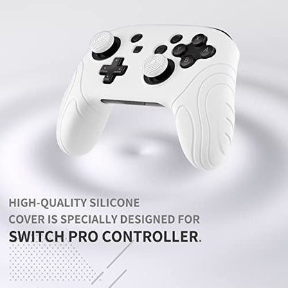 PlayVital Samurai Edition Ergonomic Silicone Skin Protective Case for Nintendo Switch Pro Controller, Soft Anti-slip Controller Grip Protector for Nintendo Switch Pro with Thumb Grip Caps - White - color: White