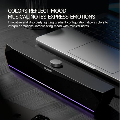 Computer Speakers, Gaming Soundbar for PC, USB Speakers, RGB Touch Lights | USB-A Powered 3.5mm Input, Compact Plug-and-Play for Desktop Laptop Monitor, Sound for Desktop, Laptop & Monitor