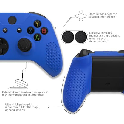 eXtremeRate PlayVital Soft Anti-Slip Dark Blue Silicone Controller Cover Skins and Black Thumb Grips Caps Protective Case for Xbox One X S Controller - Controller Without - color: Blue-Black