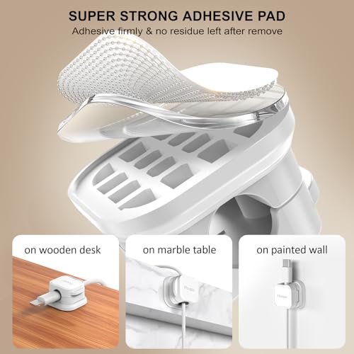24 Pack Magnetic Cable Clip Organizer Cord Holder, Picozon Adhesive Cable Management, Wire Phone USB Charger Cable Holder, Keeper Organizer for Office Home Desktop Table - White - size: Pack of 24