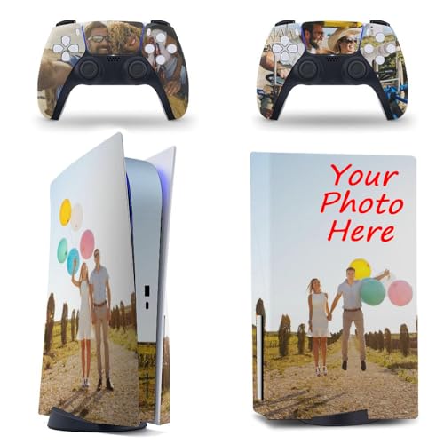 Personalized Custom Skin for PS5 Disc Edition Console Controller, Customized Vinyl Sticker Decal Cover Skin with Photos Pictures, Compatible with PlayStation 5 Disc Edition - size: Fits PS5 Disc Edition