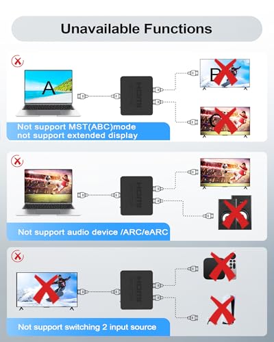 4K HDMI Splitter 1 in 2 Out Copy Same Content to 2 Screens (Mirror Only) | HDMI Splitter 1x2 Not Extend Display, Audio & Video Synchronization, Works with Laptop,TV,Monitor(Hdmi Cable Not Included)