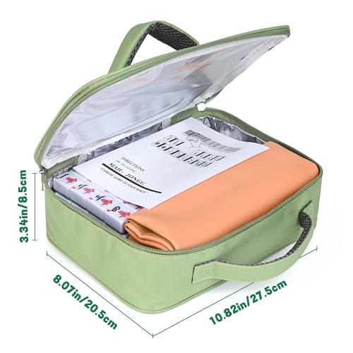 Chinese Green Small Mahjong Set with Carry Bag - 152 Melamine Tiles (144 Numbered + 8 Blank), 1.17" Size, Includes Instructions, Dices, Wind Indicator, Chips & Mahjong Mat (Majiang,中国麻将) - color: Green, size: 1.17 in