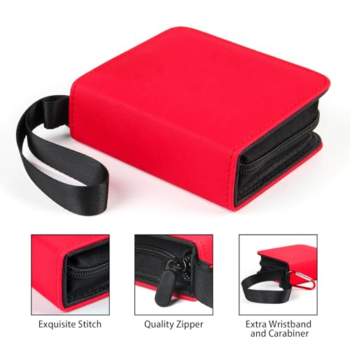 GEAoffice Small Trading Card Binder 1 Pocket Holds 80 Cards, Zip Close, Red | Super Lightweight, 40 Removable Acid-free & Non-PVC Sleeves, PU Leather, Card Album Binder for TCG, MTG, Sports&Games, Gifts - color: Red-Dia