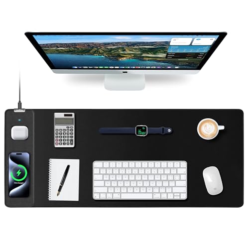 Mouse Pad with Wireless Charging, Large Desk Mat for Gaming, 31.5"x11.8" | Ultra-Smooth Surface, Non-Slip Rubber Base, Waterproof Computer Keyboard Pad for Gamer, Desk, Office, PC, Laptop, Black - color: Black - 31.5"x11.8"