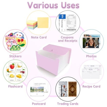 DHATMYC 4x6Index Card Holder Organizer 3x5Flash Note Card Storage Box,PUR | A6 File Case Flashcard Notecard Container with Dividers and 13 Expandable Pockets for Recipe Coupon Stickers Scrapbook Paper - color: PURPLE