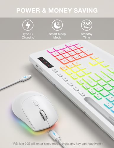 Wireless Keyboard and Mouse Combo - 9 Backlit Effects, RGB, 2.4Ghz | Ergonomic Wrist Rest, Phone Holder, Rechargeable, Full Size, KM22 MAX Silent Set for Computer, Laptop, Mac, Windows (White) - color: Cloudy White