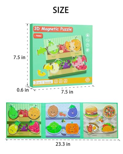 Magnetic Puzzles for Toddlers 2-4, Travel Puzzles Games for Kids Ages 1-3, Activities Toy Jigsaw Puzzles Book for Boys & Girls 1 2 3 4 5, Learning Magnet Present for Road Trip - style: Food