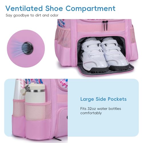 KAVIGOR Baseball Bag for Youth | Softball Backpack 50L Large Capacity with Shoe Compartment and 4 Bat Holders | Nova Flare Series - color: Pink
