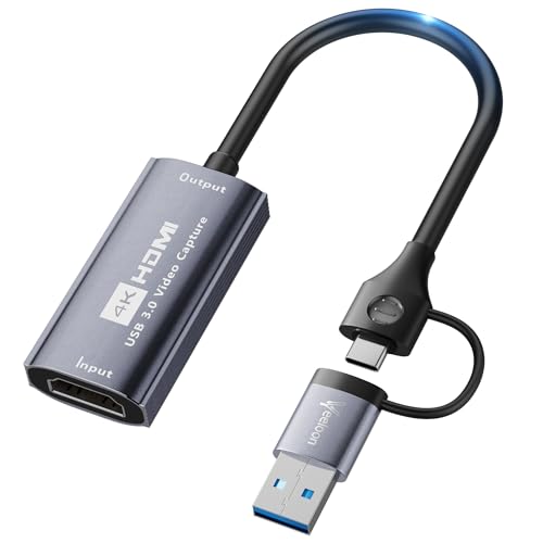 Video Capture Card for Streaming,4K HDMI to USB C Capture Card with USB A 3.0 Adapter,1080P 60FPS,Compatible with iPad Mac OS Windows, PS4/PS5, Switch2/1, Xbox, Camera, DVDs,DSLR for Broadcasting BS