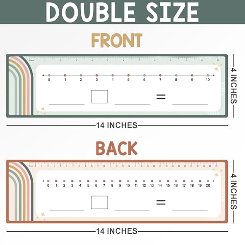 Number Line 드라이 지우개 보드 카드, 26팩 10.2x35.6cm(4x14인치) 레인보우 보헤미안 | 양면 쓰기 및 지울 수 있는 보드 한쪽에는 0-10, 다른 면에는 0-20, 어린이, 학생용 수학 화이트 보드 - color: 레인보우 보헤미안