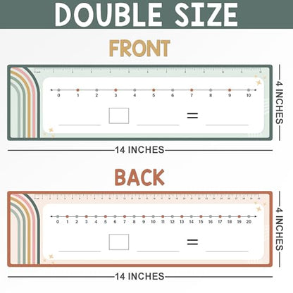 Number Line 드라이 지우개 보드 카드, 26팩 10.2x35.6cm(4x14인치) 레인보우 보헤미안 | 양면 쓰기 및 지울 수 있는 보드 한쪽에는 0-10, 다른 면에는 0-20, 어린이, 학생용 수학 화이트 보드 - color: 레인보우 보헤미안