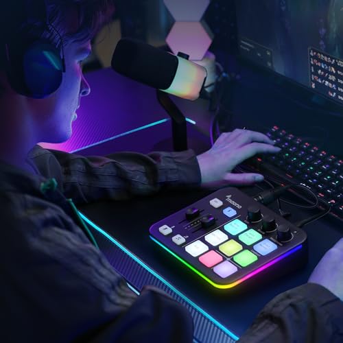 MAONO G1 Neo Gaming Audio Mixer Audio Interface with XLR Input & 48V | RGB, Bluetooth, 4 custom soundpads, live streaming, podcasting, voice effects, PS5, TikTok live, PC streams, gamers, creators