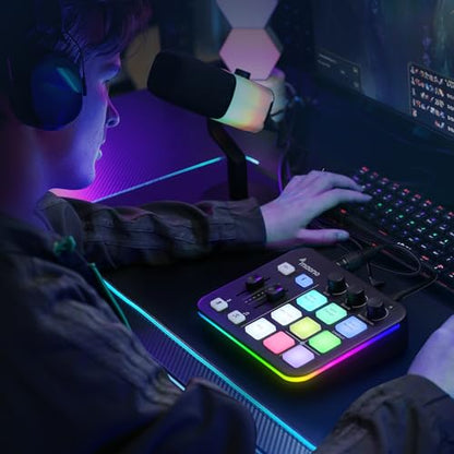 MAONO G1 Neo Gaming Audio Mixer Audio Interface with XLR Input & 48V | RGB, Bluetooth, 4 custom soundpads, live streaming, podcasting, voice effects, PS5, TikTok live, PC streams, gamers, creators