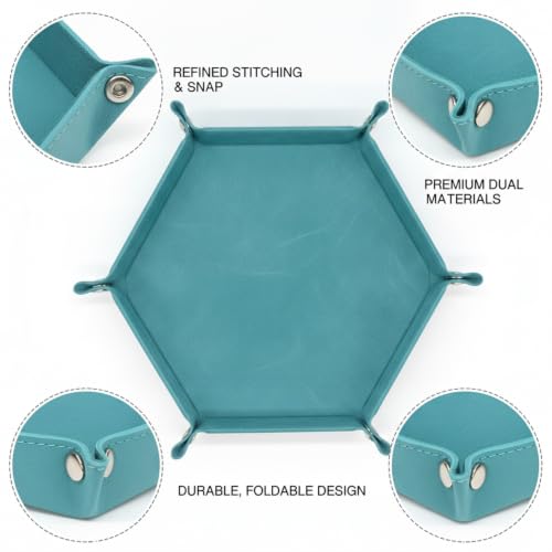 Hexagonal Folding Dice Tray in Green PU Leather with Flannel Lining for Tabletop RPGs and Board Games
